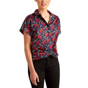 Ariat Brookside Shirt Red Blue Horse Print Short Sleeve Women's Size L NWOT